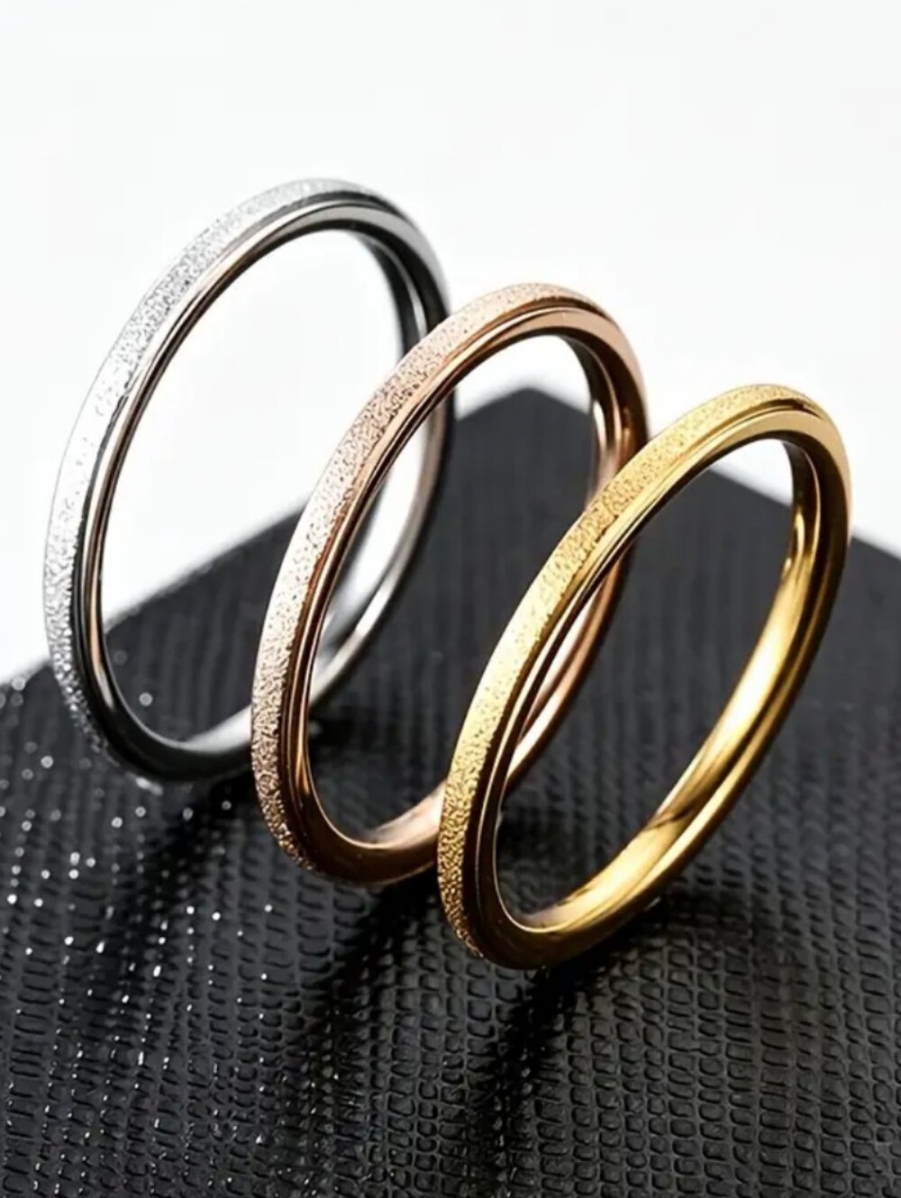 18 KT Gold Over Titanium Trio Stackable Ring Set